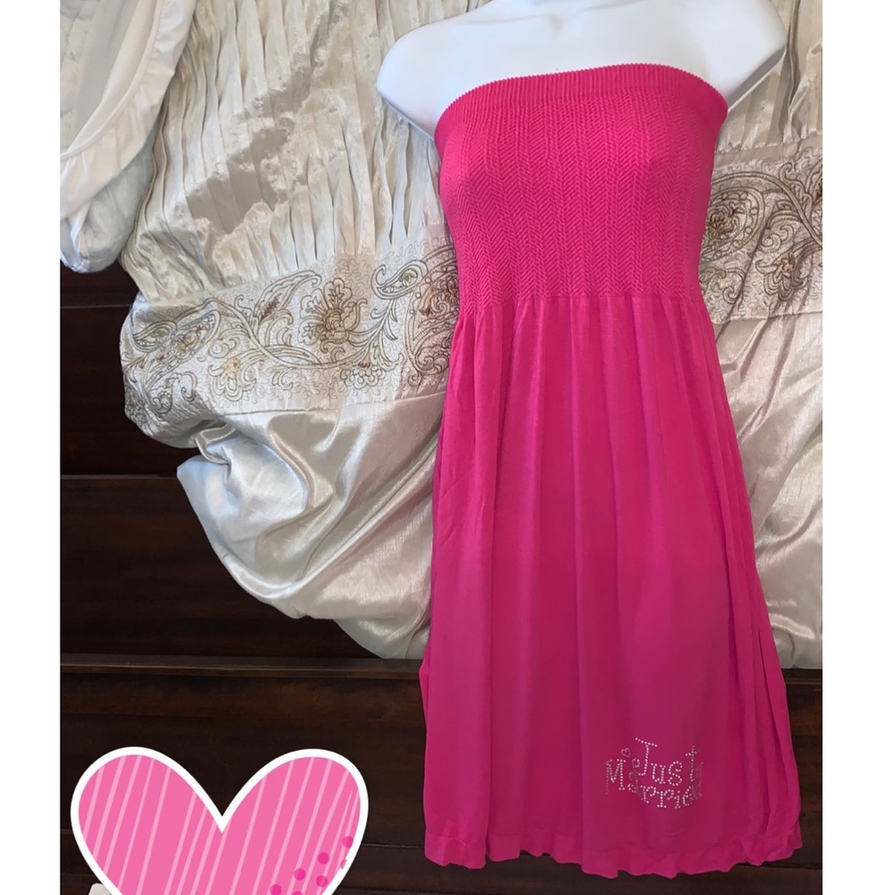 Pink Rhinestone Just Married Coverup Tube Dress